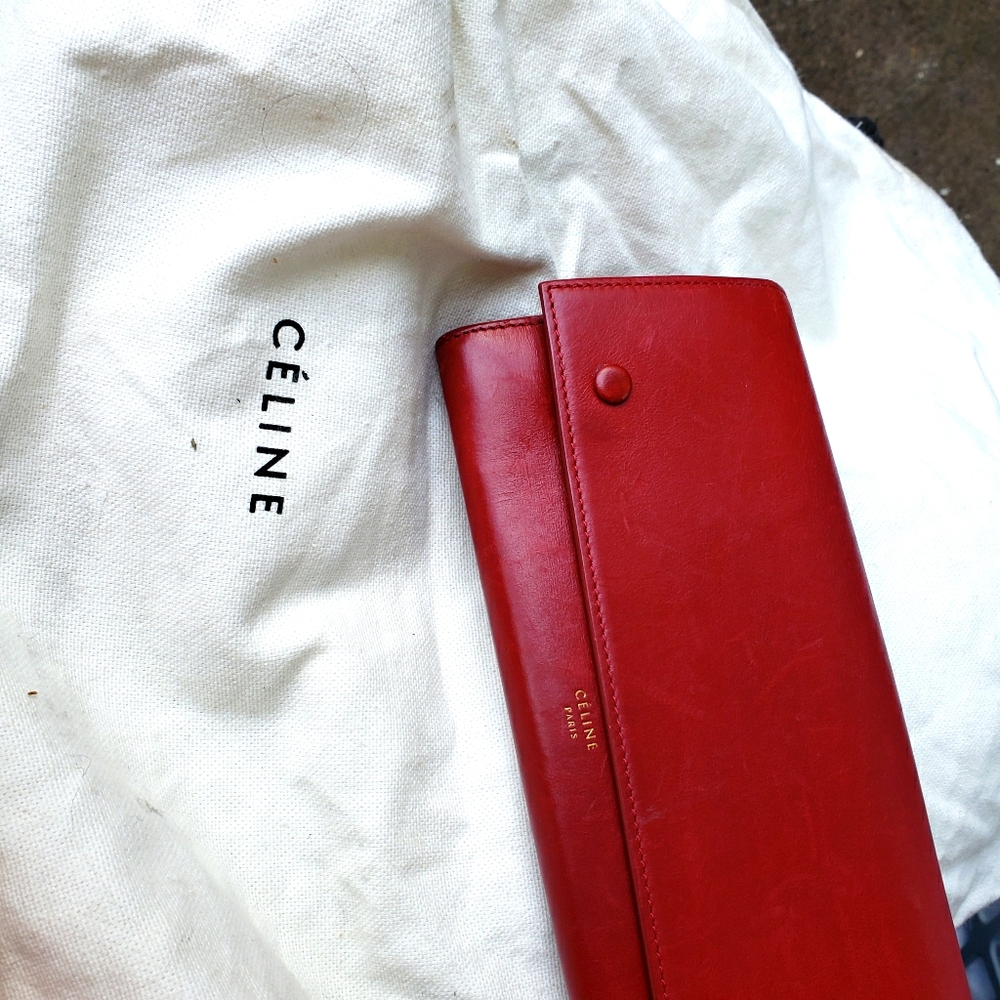 Celine red calfskin flap wallet
